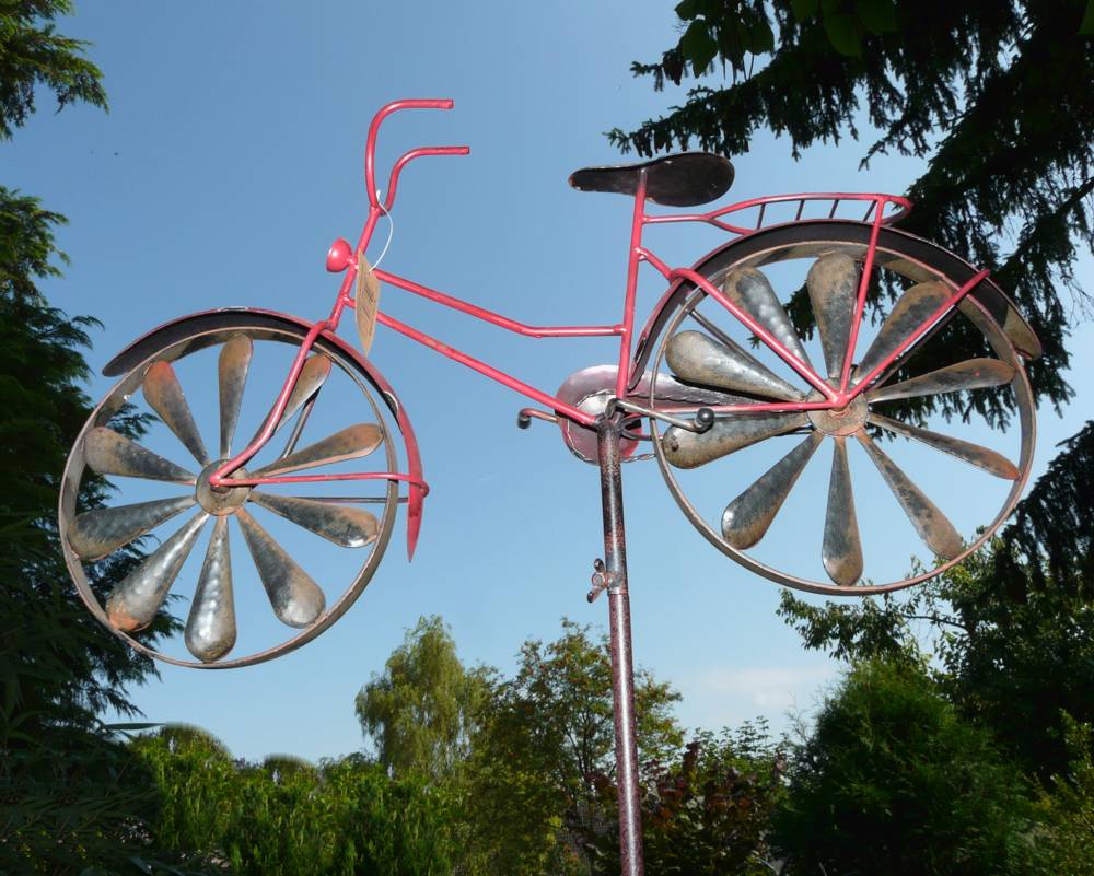 Windrad Fahrrad Damenfahrrad rot Gartenstecker Metall